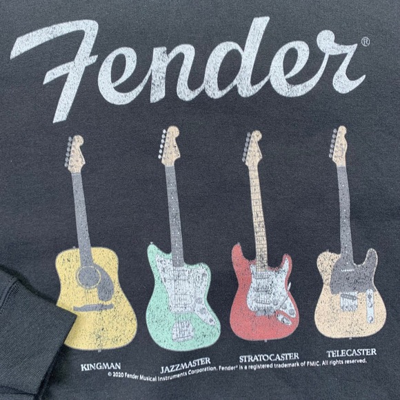 Fender Guitar Hoodie Size XL Graphic Sweatshirt Port & Company Black - Picture 3 of 12